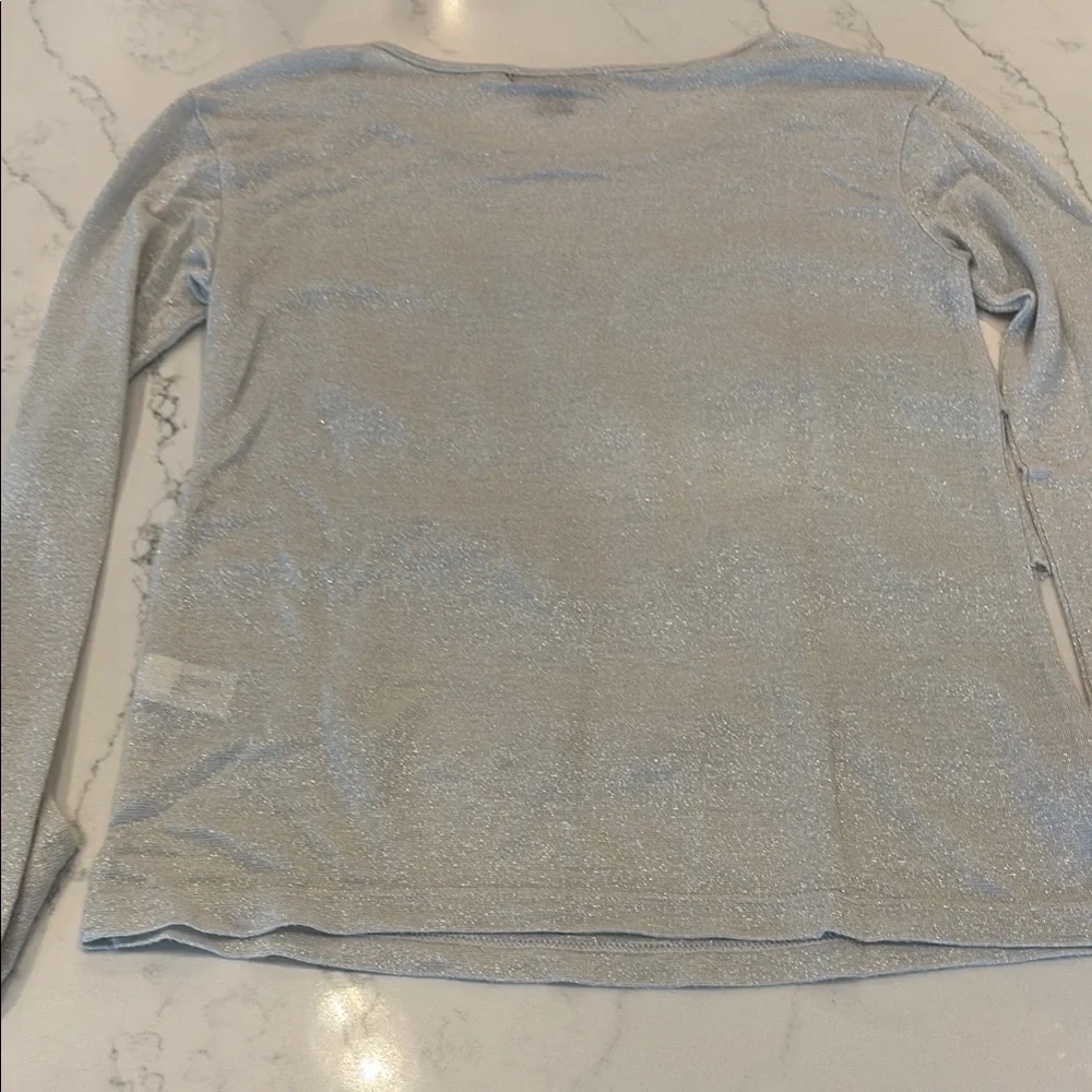 GAP Silver and White Long Sleeve Tees with Ruffle Details